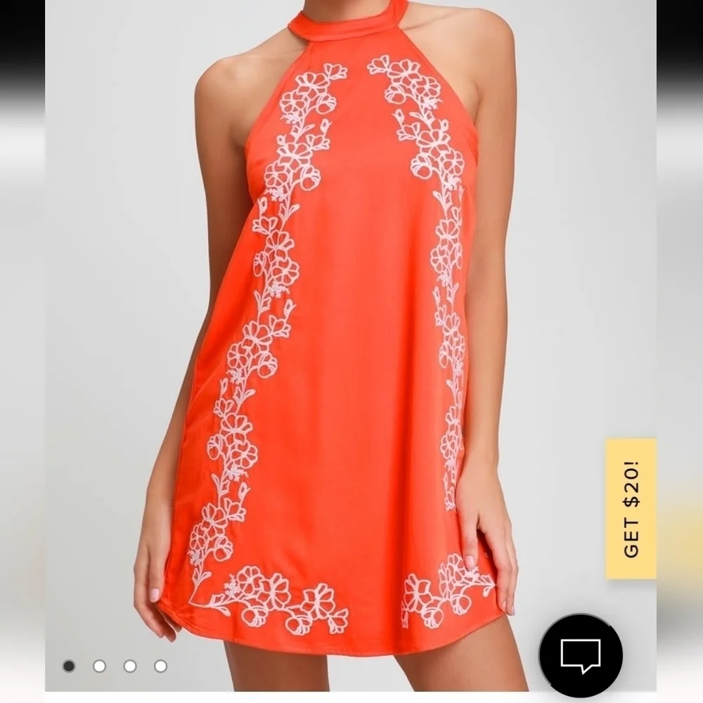 Lulu's size xs Fabiola coral orange embroidered shift dress_8